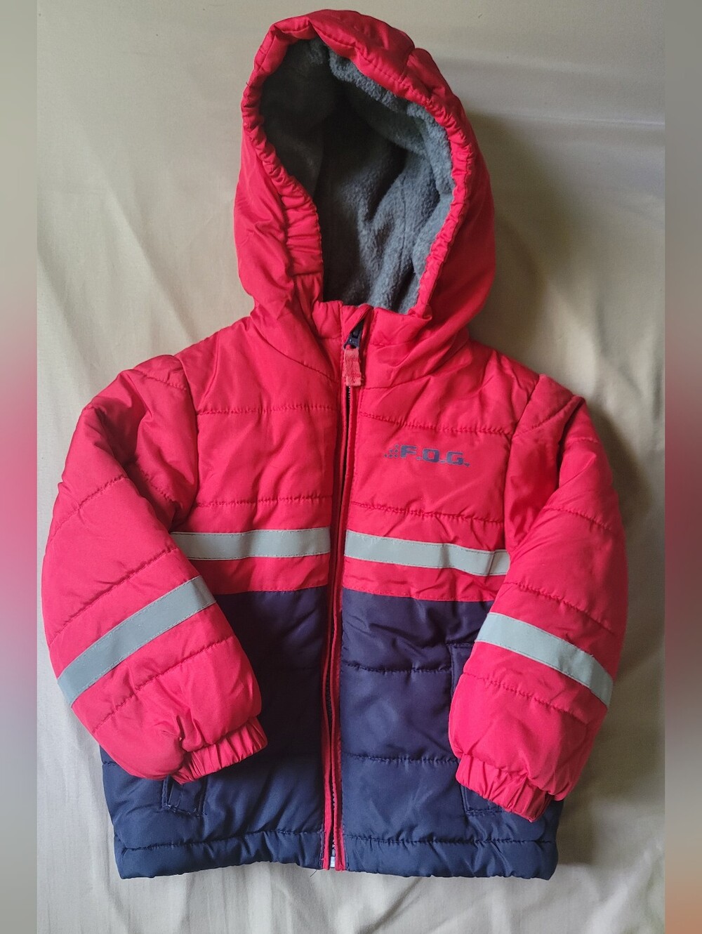 London Fog Bright Pink and Navy Hooded Puffer Coat - Kids